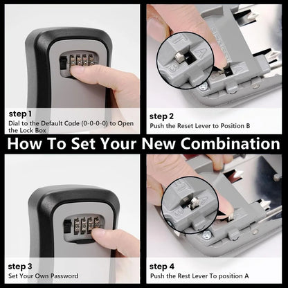 Wall Mount Key Lock Box 4 Digit Password Code Security Lock No Key for Home Office Key Safe Secret Storage Box Organizer