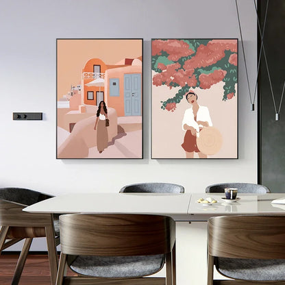 Wall Art Canvas Painting Abstract Boho Girl Book Nordic Posters and Prints Flowers Cactus Wall Pictures for Living Room