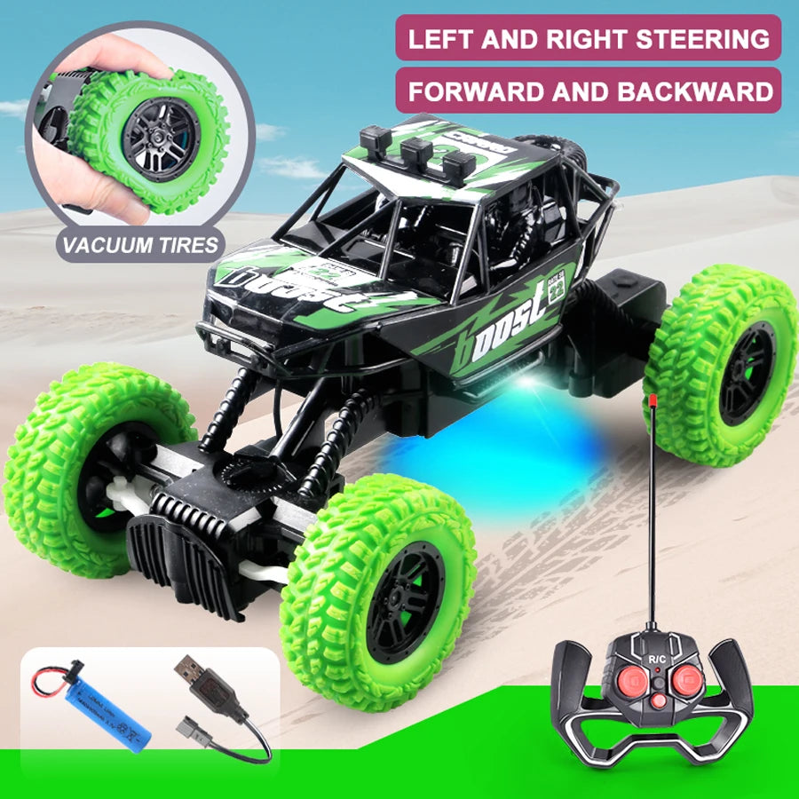 Remote control car with colorful flashing lights, rubber wheels, off-road toy car suitable for children's gifts