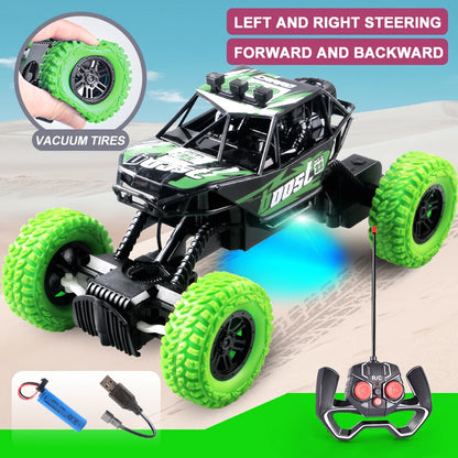 Remote control car with colorful flashing lights, rubber wheels, off-road toy car suitable for children's gifts