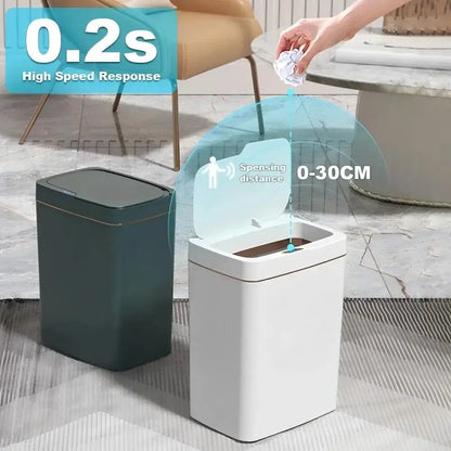 White Touchless 15L Smart Sensor Trash Can – Electronic Bathroom Garbage Bin with Automatic Bagging, Smart Home Compatible