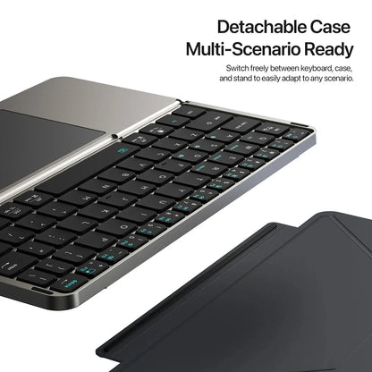 Foldable Bluetooth Keyboard with Touchpad & Phone Holder, Bluetooth 5.0 Multifunctional Wireless Keyboard for Phone Tablet PC