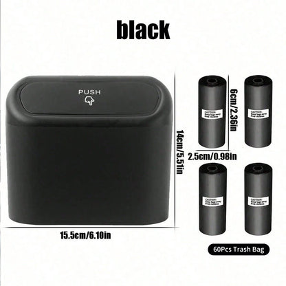 Car trash can with lid - 4 rolls of garbage bag, leak-proof, portable hanging trash can for vehicle organization