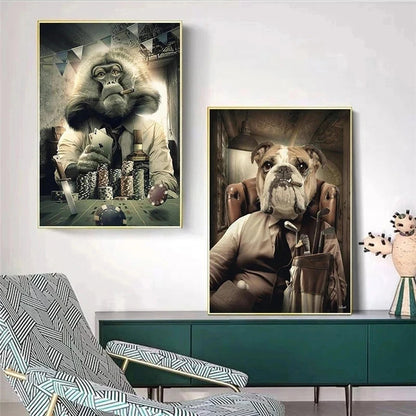 Abstract Animal Wall Art Posters Graffiti Art Smoking Monkey Playing Cards Billiard Room Bar Canvas Painting Parlor Decoration