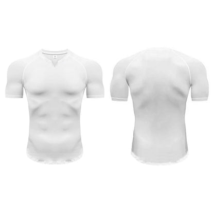 Mens Running T-shirts Solid Slim Fit V-neck Fitness T Shirt Tight Gym Clothing Bodybuilding Workout Quick Dry Training Tee Shirt