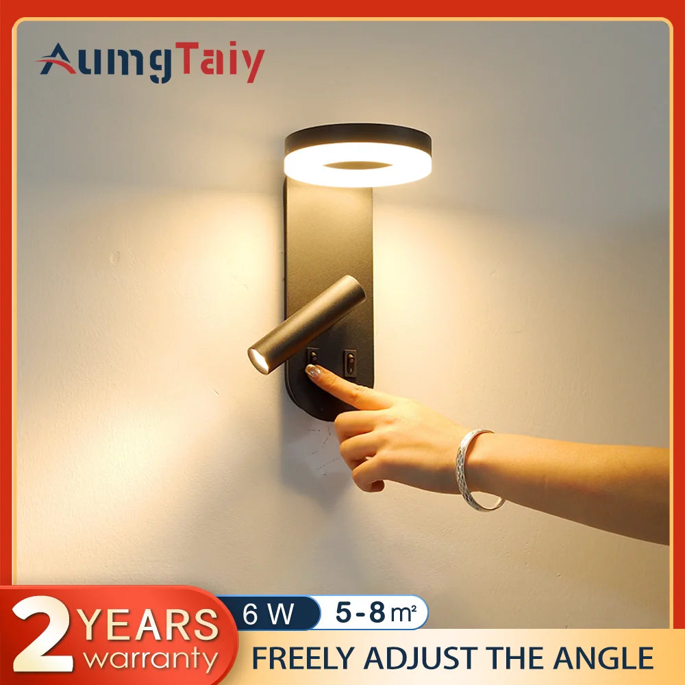 Nordic 12W LED Wall Light With USB Fast Charging  Modern Free Rotation Angle Wall Sconces for Bedroom Living Room Bedside