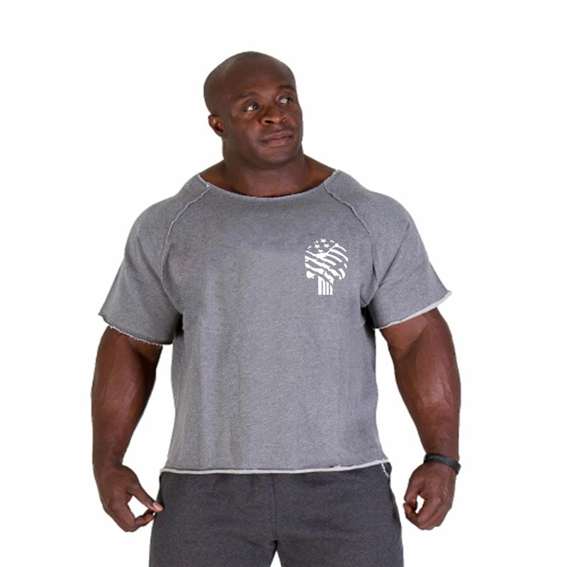 Men's Clothes Bodybuilding Clothing Casual Oversized T-shirt Male Loose Vintage Cotton Summer Top Breathable Tops Running Gym