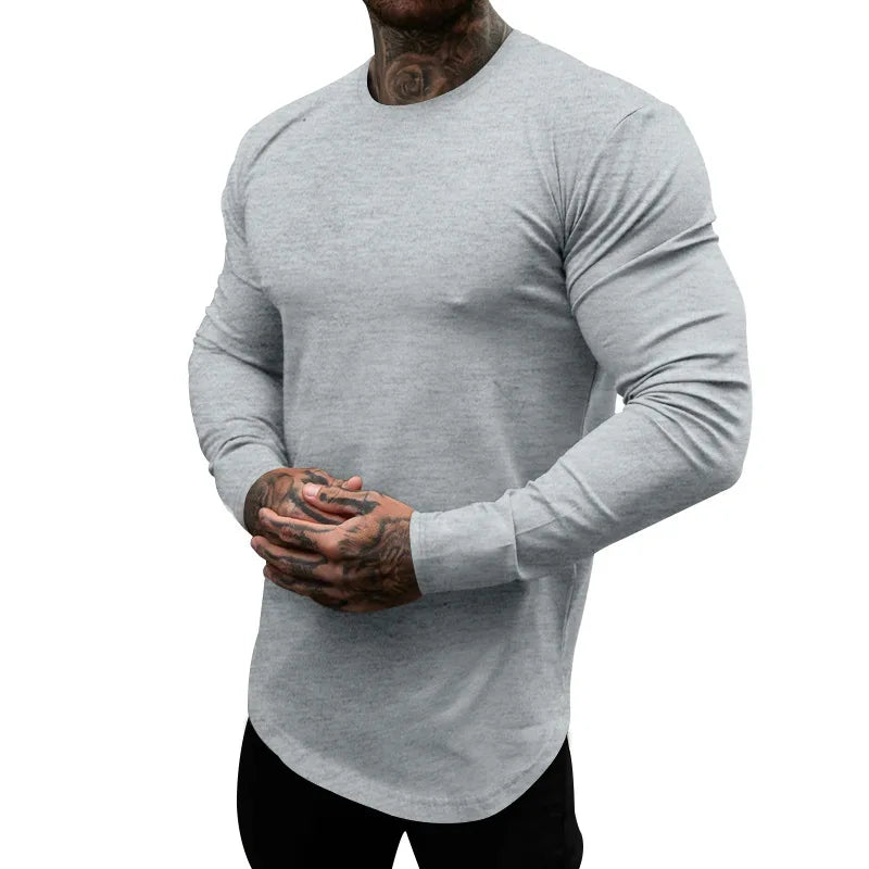 Mens Gym Workout Slim Fit Long Sleeve T-Shirt Performance Athletic Shirts Running Fitness Tee Loungewear Casual Crewneck Tops