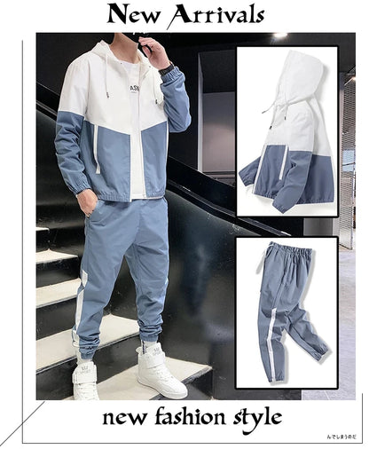 2026 Men Tracksuit Casual Joggers Hooded Sportswear Jackets And Pants 2 Piece Sets Hip Hop Running Sports Suit