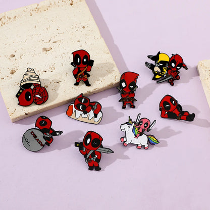 3 Pcs cartoon characters Metal Badge Deadpool Enamel brooch Men's and women's Clothing Bags  Accessories Decorative pins