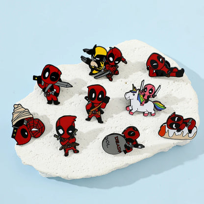3 Pcs cartoon characters Metal Badge Deadpool Enamel brooch Men's and women's Clothing Bags  Accessories Decorative pins