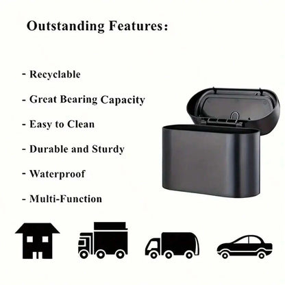 Car trash can with lid - 4 rolls of garbage bag, leak-proof, portable hanging trash can for vehicle organization