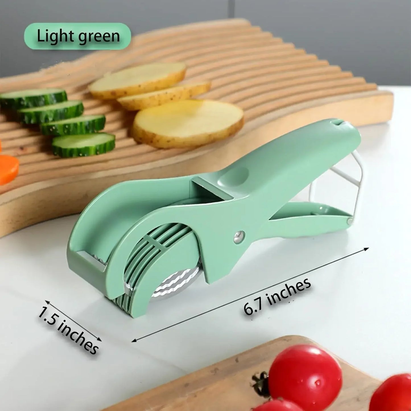 Fruit & Vegetable Slicer, Food - Grade Spring - Clip Cutter, Wavy Blade Even Slicing Kitchen Tool