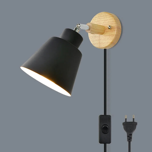 Nordic Wall Light Indoor DIY E27 Wooden 6 Colors EU/UL Plug 350° Wall Lamps for Living Room Bedroom Aisle Sconce Fixtures