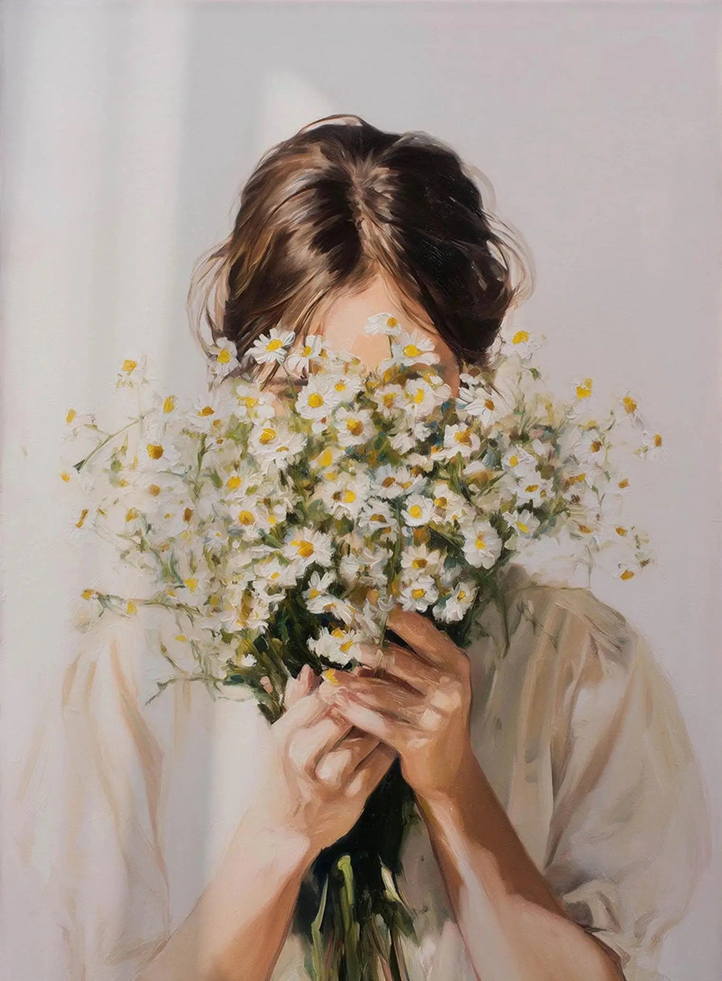 Canvas Wall Art Woman with Flower Portrait Painting Print for Bedroom Nordic Girl Home Decor Abstract Minimalism Poster