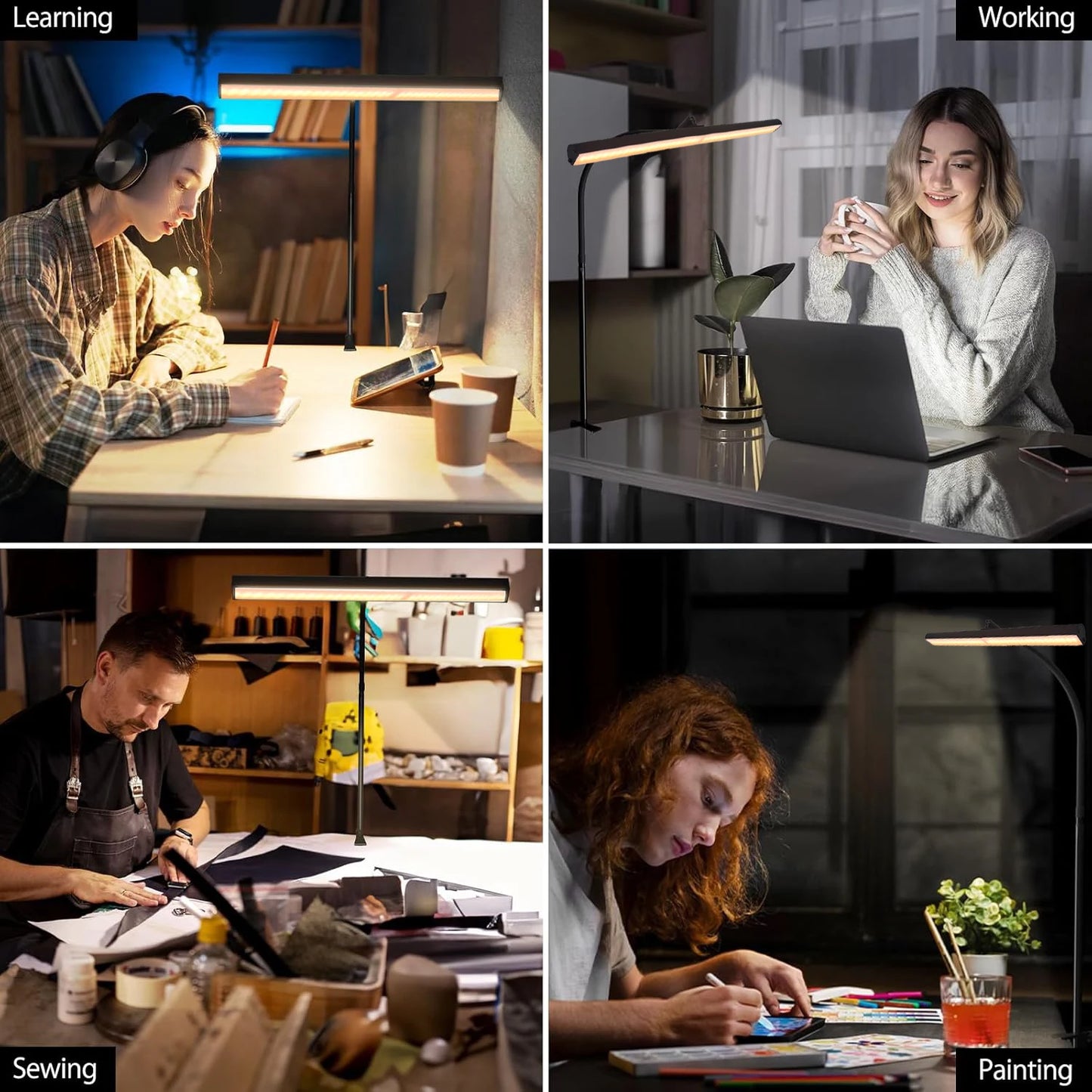 LED Desk Lamp USB Office Home Eye-Caring Architect Task Lamp 30 Lighting Modes Adjustable Flexible Gooseneck Clamp Light
