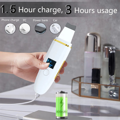 Ultrasonic Skin Scrubber Remover Blackhead Ultrasonic Peeling Facial Scrubber Shovel Deep Cleaning Face Lifting Remove Pore Acne