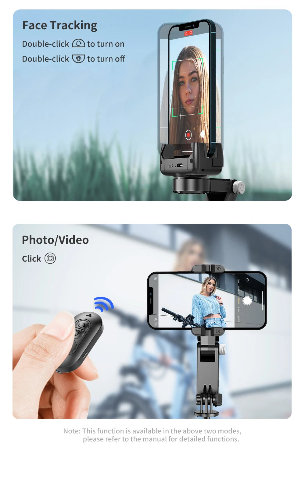 Desktop Gimbal Stabilizer 360° Rotation Smart Track Mode Selfie Stick with Remote Control for iPhone Cell Phone Smartphone