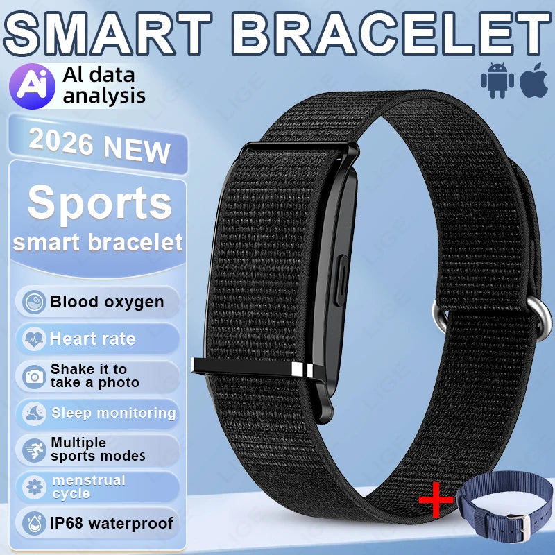 2026 Fitness Tracker Smart Bracelet Pedometer No Screen Breathable Sport Wristband Call Reminder Heart Rate Monitor Smartwatch