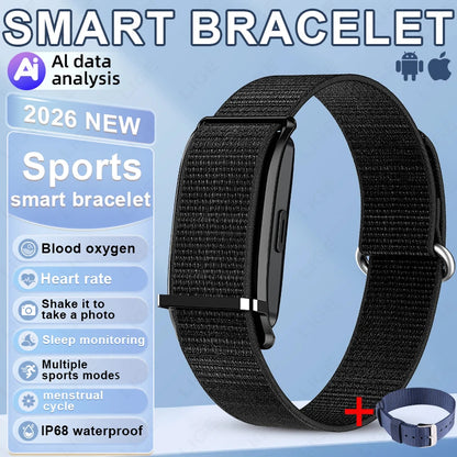 2026 Fitness Tracker Smart Bracelet Pedometer No Screen Breathable Sport Wristband Call Reminder Heart Rate Monitor Smartwatch