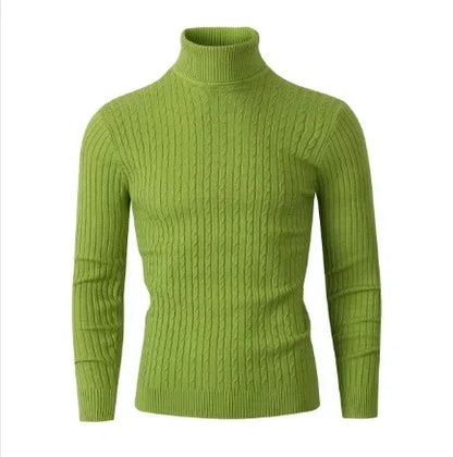 Men's High Neck Sweater Solid Color Pullover Knitted Warm Casual Turtleneck   Men Clothes