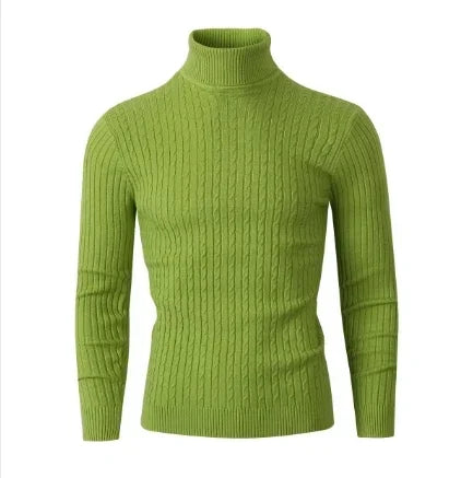 Men's High Neck Sweater Solid Color Pullover Knitted Warm Casual Turtleneck   Men Clothes