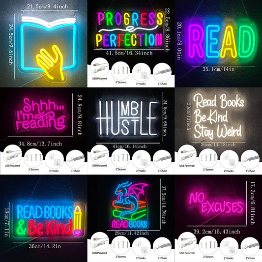 LED  Neon Light  for Classroom Bookstore Library Museum Study Room Read Books Be Kind Stay Weird Neon Sign for Wall Decor