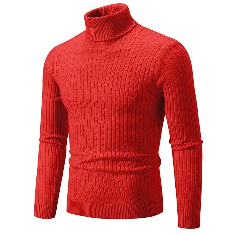 Men's High Neck Sweater Solid Color Pullover Knitted Warm Casual Turtleneck   Men Clothes