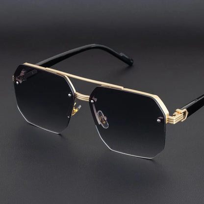 Men's Metal Sunglasses Square Half Frame Rice Nails Casual Trend Glasses Personality Retro Fashion Outdoor Sports Eyeglasses