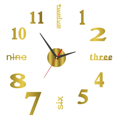 3D Wall Clock DIY Mirror Wall Stickers For Home Living Room Decor Frameless Luminous Quartz Clocks Self Adhesive Hanging Watches