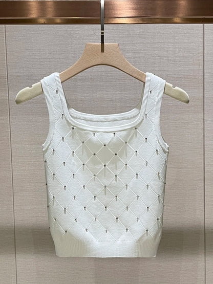 Sexy Diamond Rhinestone Vest Top Strapl Square Collar Base Knittedwear Breathable Pure Color Commute Sle Women's Tank Top
