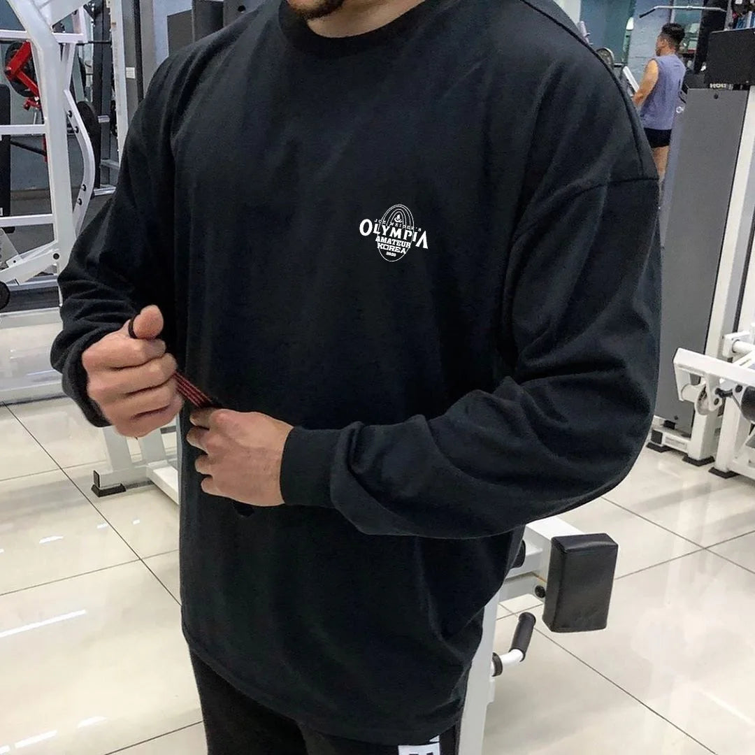 Men's Gym Sporting Clothing Male Fashion Bodybuilding Fitness Workout Long Sleeve T-Shirt Running Sweatshirt Casual Tees Tops