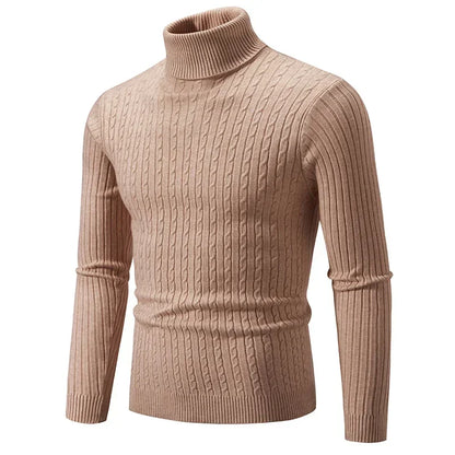 Men's High Neck Sweater Solid Color Pullover Knitted Warm Casual Turtleneck   Men Clothes