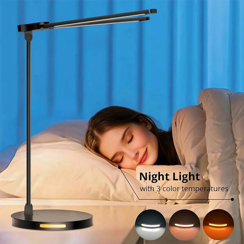 LED Desk Lamps Home Office Bright Double Swing Arm LED Desk Lamp with USB Charging Port Eye-Caring Task Lamp for Work Study
