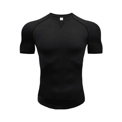 Mens Running T-shirts Solid Slim Fit V-neck Fitness T Shirt Tight Gym Clothing Bodybuilding Workout Quick Dry Training Tee Shirt