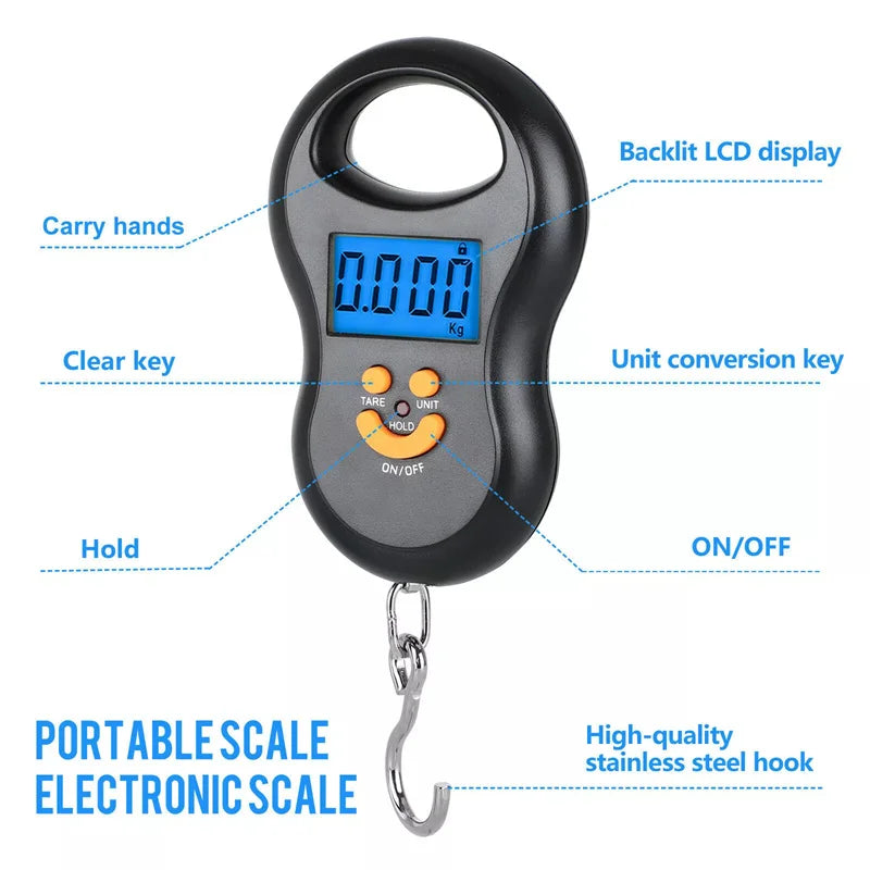 Portable 50Kg Electronic Scale High-precision Spring Scale LCD Digital Hanging Scale BackLight Fishing Weights 0.01kg Error