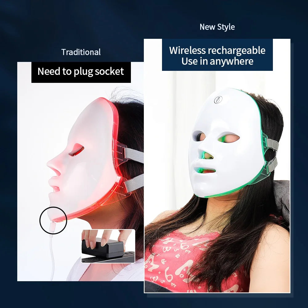 Facial LED Mask 7 Colors LED Face Mask LED Repair Skin Beauty Machine Wireless Use