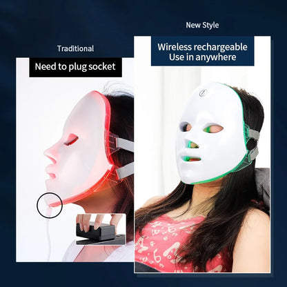 Facial LED Mask 7 Colors LED Face Mask LED Repair Skin Beauty Machine Wireless Use