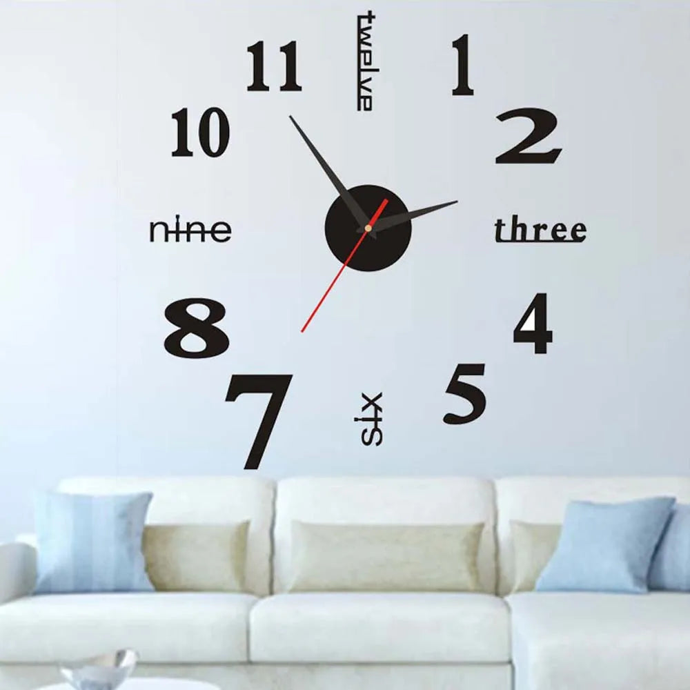 3D Wall Clock DIY Mirror Wall Stickers For Home Living Room Decor Frameless Luminous Quartz Clocks Self Adhesive Hanging Watches