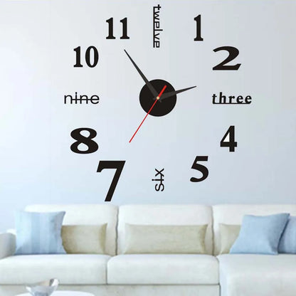 3D Wall Clock DIY Mirror Wall Stickers For Home Living Room Decor Frameless Luminous Quartz Clocks Self Adhesive Hanging Watches