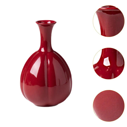 Ceramic Red Vase Creative Modern Rustic Flower Vases Desktop Ceramic Vase for Shelf Kitchen Dining Room Bookshelf Home Decor
