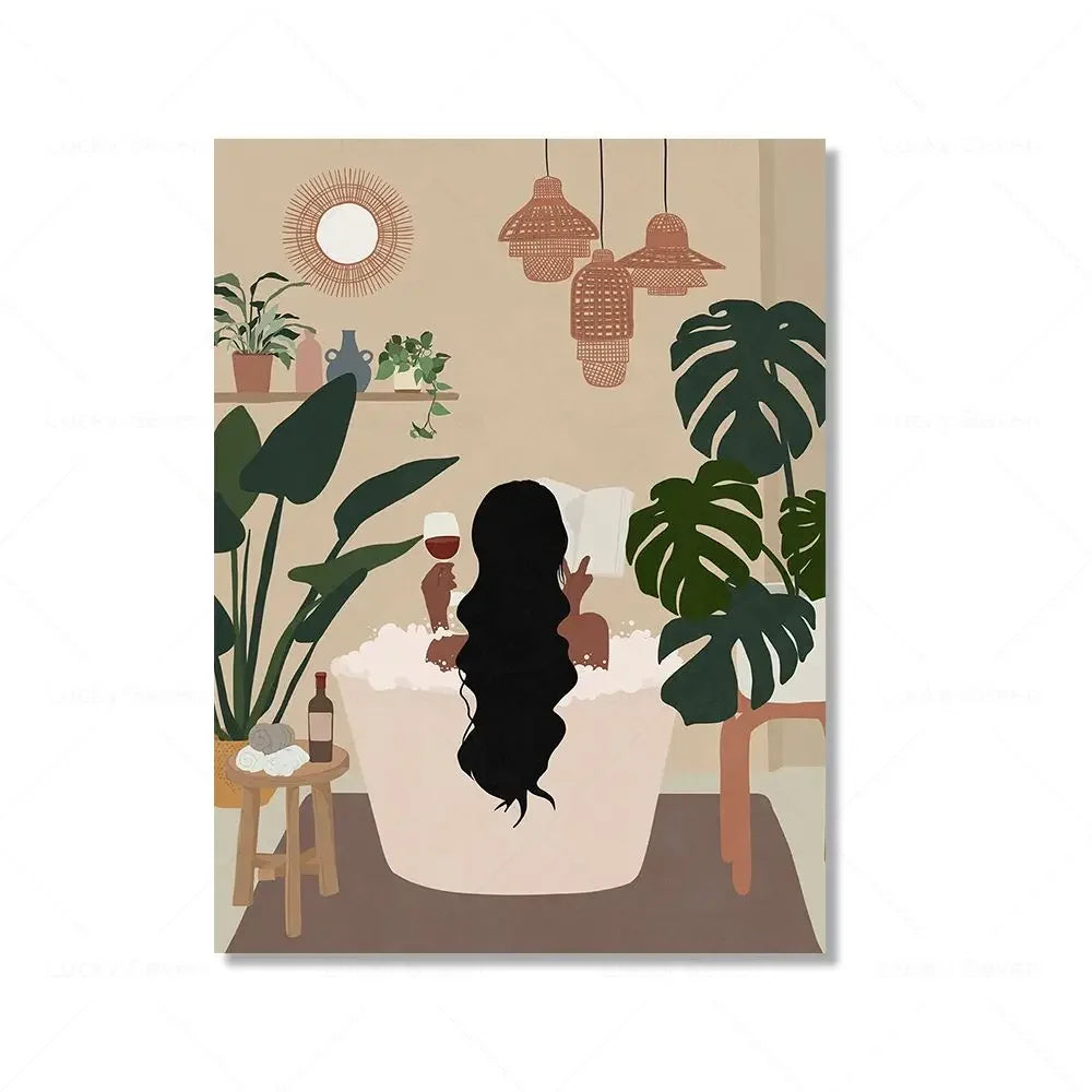 Wall Art Canvas Painting Fashion Black Girl African Woman Reading Posters Coffee Prints Home Wall Picture Living Room Decorat