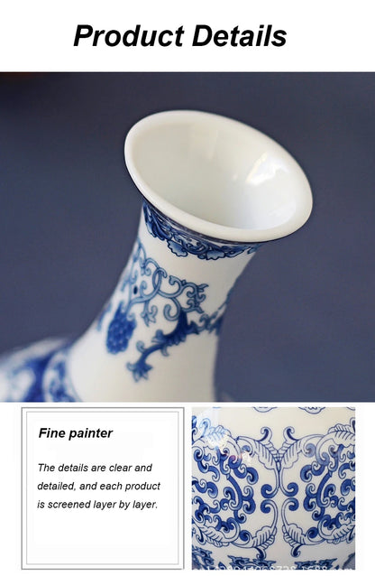 Ceramics Flower Vase Decoration Home Blue And White Vases For Wedding Decor Living Room Ornaments Table Desktop Retro Art Crafts