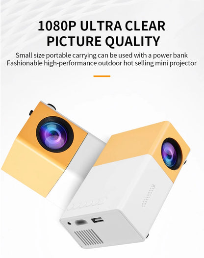 Portable mini projector, supports wired screen mirroring, support full HD 1080p, outdoor and indoor use, easily portable.