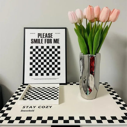 Ceramic Vase Luxury Electroplated Silver Flower Arrangement Irregular Porcelain Hydroponic Vase Ornament Interior Art Decoration