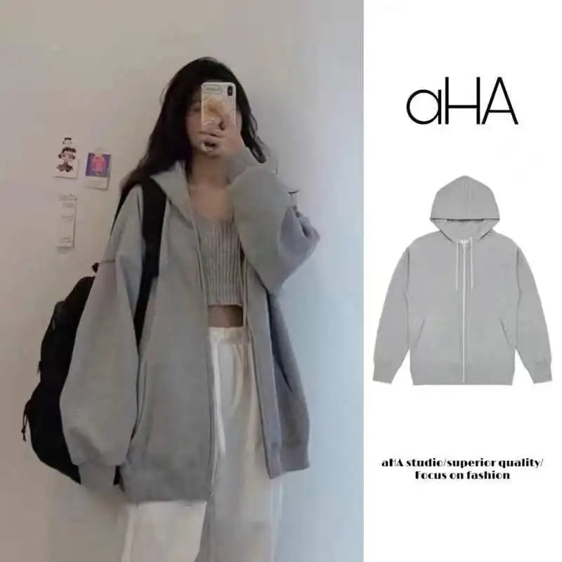 Oversized Hoodie Women Men  Thick Fleece Zip Up Sweatshirt Unisex Plain Color Loose Fit Casual Pullover M-5XL Cotton Loungewear