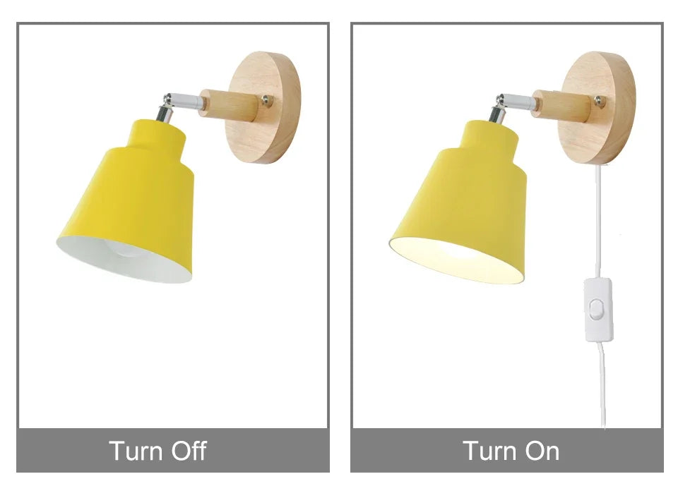 Nordic Wall Light Indoor DIY E27 Wooden 6 Colors EU/UL Plug 350° Wall Lamps for Living Room Bedroom Aisle Sconce Fixtures