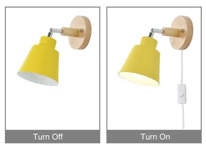 Nordic Wall Light Indoor DIY E27 Wooden 6 Colors EU/UL Plug 350° Wall Lamps for Living Room Bedroom Aisle Sconce Fixtures