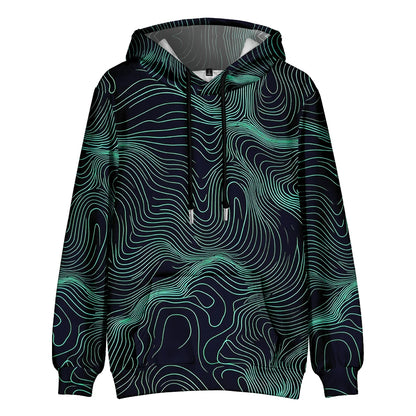 Men's Oversize Hoodie Modern Abstract Art Print Sweatshirt Fluid Graphic Pullover Hoodie with Pocket Streetwear Couple Fashion