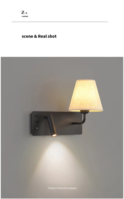 Nordic LED Wall Lamp Modern with Switch USB Wall Light Indoor Light Room Decor Reading Sconces For Hotel Bedside Bedroom Fixture